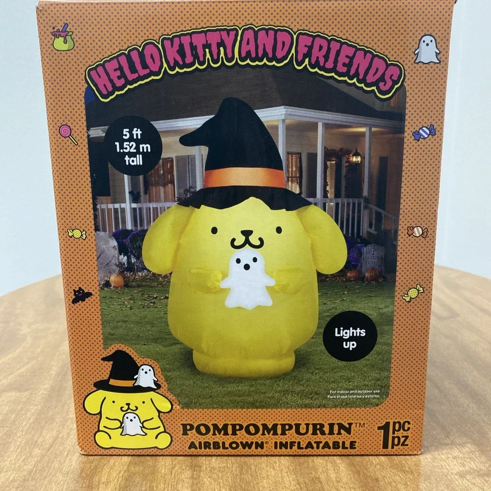 Hello Kitty Pompompurin Witch Hat & Ghost Light Up Halloween Yard Inflatable 5'